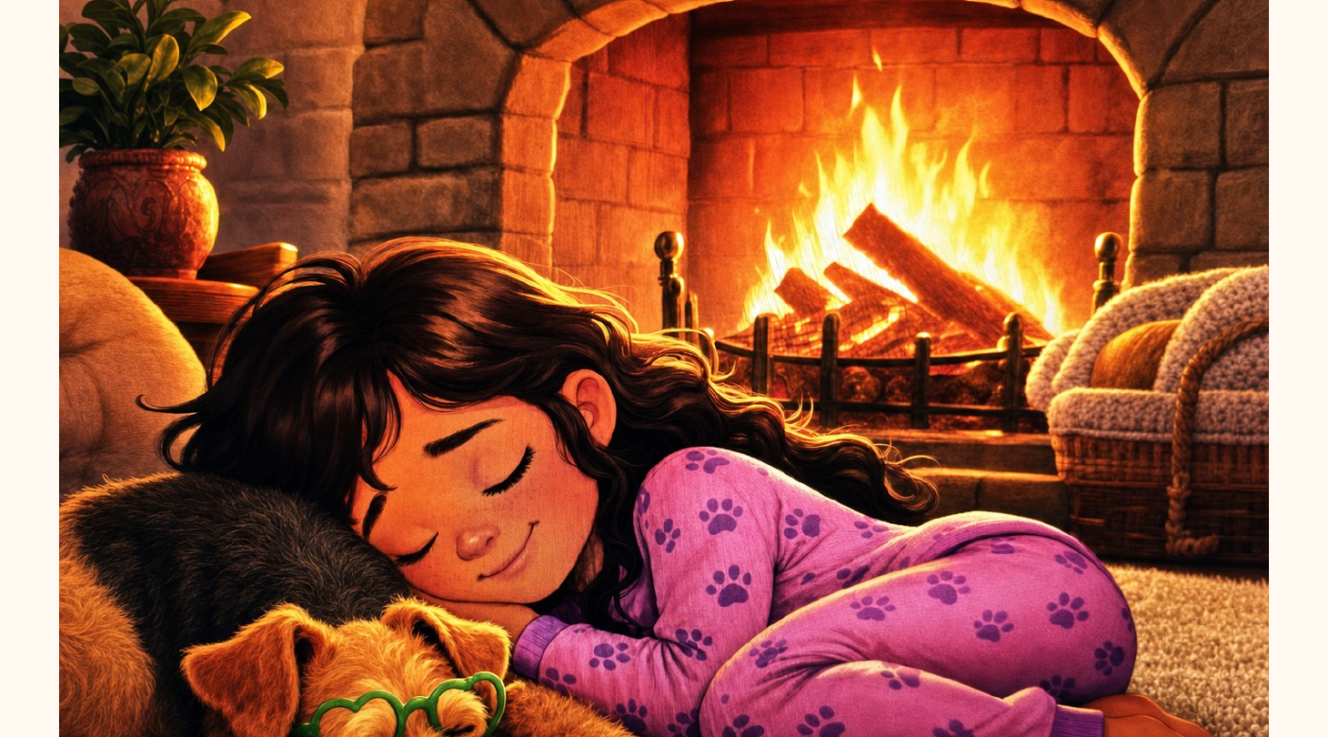 Murphy and Maisie sleeping by the fireplace